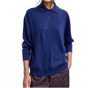 NEW TIBI cashmere easy polo sweater in blue